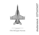 FA-18 Super Hornet outline colorful icon. Isolated fighter jet on white background. Vector illustration