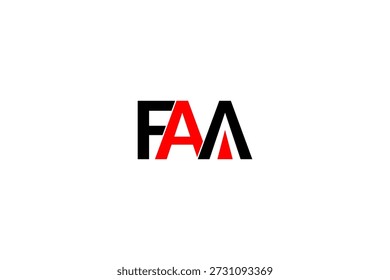 Logotipo de la FAA con contraste rojo-negro: monograma en negrita con flecha geométrica para una identidad de marca moderna
