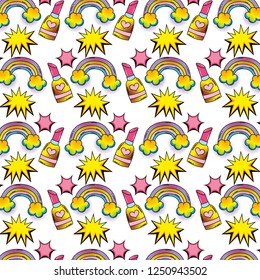 faashion rainbow with clouds and lipstick background
