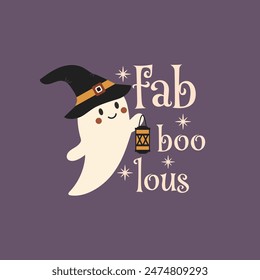 Fab boo lous cita de Vector de Halloween. Linda Ilustración vectorial fantasma. Halloween embrujado, boo espeluznante. Feliz cita de Festiva, diseño divertido.