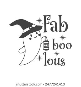 Fab boo lous cita de Vector de Halloween. Linda Ilustración vectorial fantasma. Halloween embrujado, boo espeluznante. Feliz cita de Festiva divertido diseño aislado sobre fondo blanco.