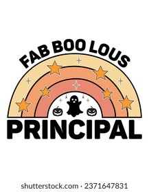 Fab Boo Lou's Principal Happy Halloween Shirt Print Template, Witch Bat Cat Scary House Dark Green Riper Boo Squad Grave Pumpkin Skeleton Spooky Trick Or Treat