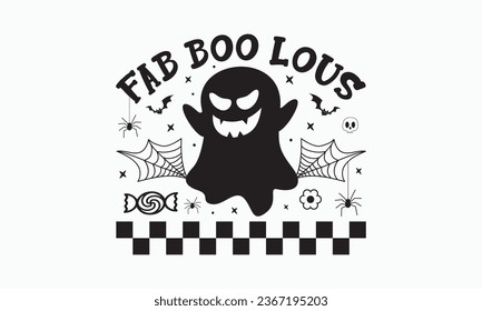 Fab boo lous svg, halloween t shirt design bundle, Retro halloween svg, happy halloween vector, pumpkin, witch, spooky, ghost, funny halloween t-shirt quotes Bundle, Cut File Cricut, Silhouette 