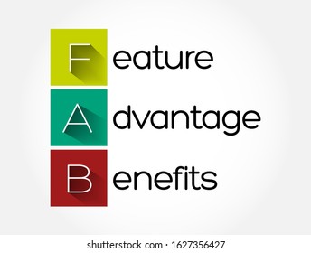 FAB - Feature Advantage Benefits acronym, business concept background