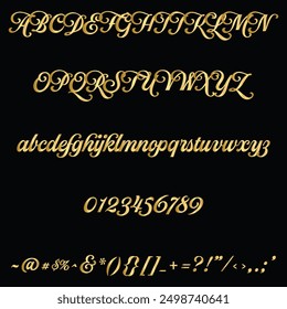 Fabiola Script Font, Luxury Font, Alphabet, Golden Letters, 123, signs and symbol