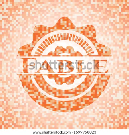 Fable abstract emblem, orange mosaic background