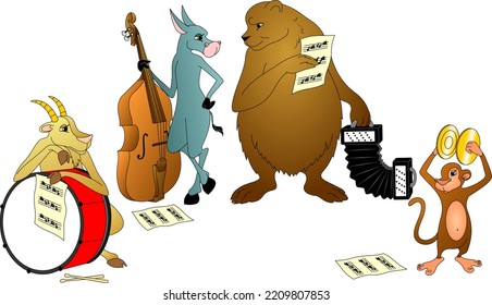 Fable Characters. Quartet. Donkey, Goat, Bear And Monkey.