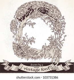 Fable forest hand drawn by a vintage font - Q