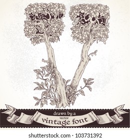 Fable forest hand drawn by a vintage font - V