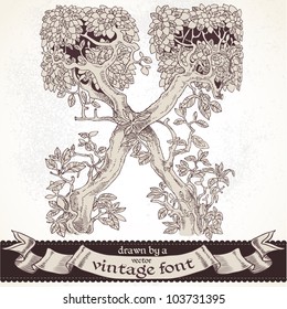 Fable forest hand drawn by a vintage font - X