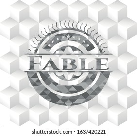 Fable grey emblem with geometric cube white background