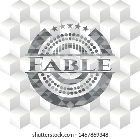 Fable realistic grey emblem with cube white background