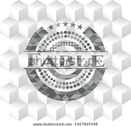 Fable realistic grey emblem with cube white background