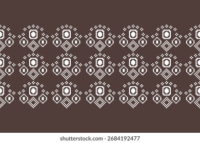 Padrão de tecido abstrato padrão étnico tradicional geométrico com bordado projeto ponto cruz pixel oriental cor marrom fundo vetor decoração papel de parede.