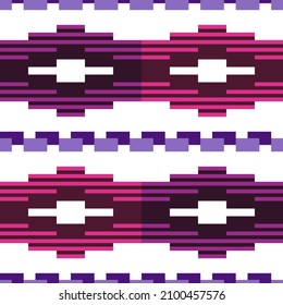 Fabric or abstract seamless pattern with pink and purple square shape, white background.