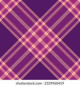 Stoffhintergrundprüfung von Textur Textil-Tartan mit einem nahtlosen, plafarbenen Vektormuster in violetten und roten Farben.