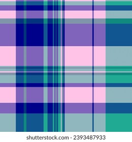 Fabric background pattern of texture tartan check with a seamless textile vector plaid in pastel and indigo colors.