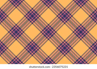 Fabric background seamless of textile check vector with a plaid pattern texture tartan in orange and blue colors.