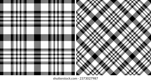 Fabric background textile of seamless texture pattern with a tartan vector plaid check set in monochrome colors.