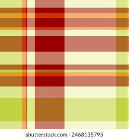 Fabric background texture of plaid textile pattern with a vector seamless tartan check in red and orange colors.