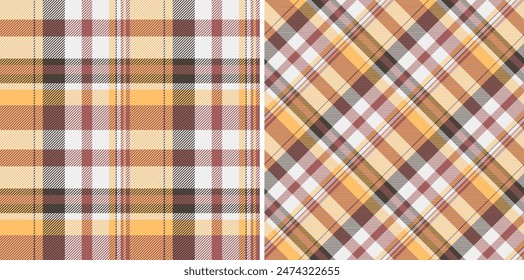 Fabric background vector of textile seamless tartan with a texture plaid check pattern set in gold colors.