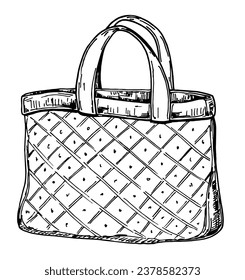 Fabric bag. Canvas, cotton, Linen handbag doodle. Shopping textile package. Market handbag. Replacement plastic bags. Save Earth ecology. Zero waste. Vector illustration