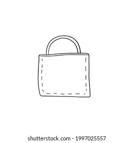 Fabric bag. Cloth eco shopper. Outline cartoon sketch doodle illustration