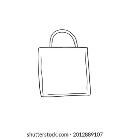 Fabric bag. Cloth eco shopper. Outline cartoon sketch doodle illustration