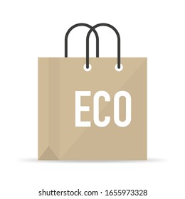 Fabric bag with eco symbol on it, flat design style. Vector illustration.