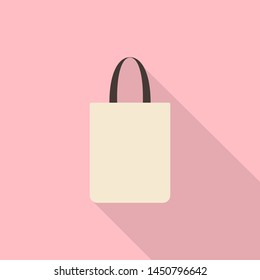 Fabric bag icon with long shadow on pink background, flat design style