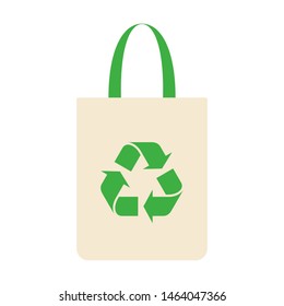 Fabric bag icon with recycle symbol on white background