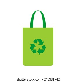 Fabric bag icon with recycling symbol isolated on white background.