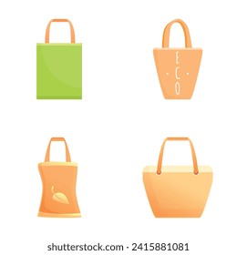 Fabric bag icons set cartoon vector. Various ecological fabric bag. Caring for environment