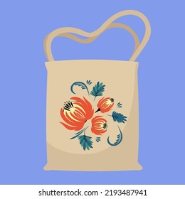 Bolsa de tela con motivos florales pintados
