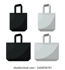 Fabric bag. Shopping textile package. Canvas, cotton, cloth reusable eco bag. Shop, sale icon. Market handbag. Store purchasing, packaging template. Fabric bag mockup. Isolated vector illustration.