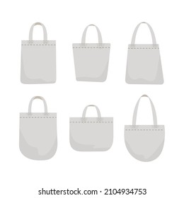 Fabric bag. Shopping textile package. Canvas, cotton, cloth reusable eco bag. Shop, sale icon. Market handbag. Store purchasing, packaging template. Fabric bag mockup. Isolated vector illustration.
