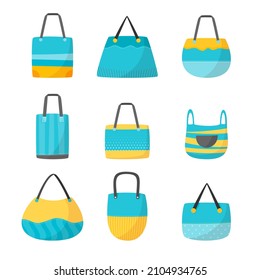 Fabric bag. Shopping textile package. Canvas, cotton, cloth reusable eco bag. Shop, sale icon. Market handbag. Store purchasing, packaging template. Fabric bag mockup. Isolated vector illustration.