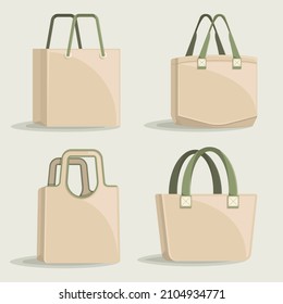 Fabric bag. Shopping textile package. Canvas, cotton, cloth reusable eco bag. Shop, sale icon. Market handbag. Store purchasing, packaging template. Fabric bag mockup. Isolated vector illustration.