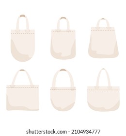 Fabric bag. Shopping textile package. Canvas, cotton, cloth reusable eco bag. Shop, sale icon. Market handbag. Store purchasing, packaging template. Fabric bag mockup. Isolated vector illustration.