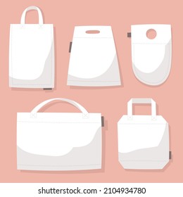 Fabric bag. Shopping textile package. Canvas, cotton, cloth reusable eco bag. Shop, sale icon. Market handbag. Store purchasing, packaging template. Fabric bag mockup. Isolated vector illustration.