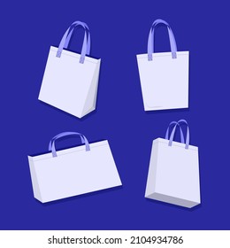 Fabric bag. Shopping textile package. Canvas, cotton, cloth reusable eco bag. Shop, sale icon. Market handbag. Store purchasing, packaging template. Fabric bag mockup. Isolated vector illustration.