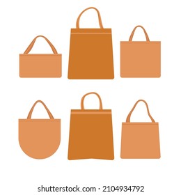Fabric bag. Shopping textile package. Canvas, cotton, cloth reusable eco bag. Shop, sale icon. Market handbag. Store purchasing, packaging template. Fabric bag mockup. Isolated vector illustration.