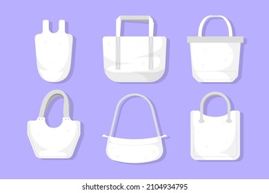 Fabric bag. Shopping textile package. Canvas, cotton, cloth reusable eco bag. Shop, sale icon. Market handbag. Store purchasing, packaging template. Fabric bag mockup. Isolated vector illustration.