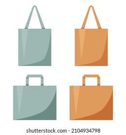 Fabric Bag. Shopping Textile Package. Canvas, Cotton, Cloth Reusable Eco Bag. Shop, Sale Icon. Market Handbag. Store Purchasing, Packaging Template. Fabric Bag Mockup. Isolated Vector Illustration.