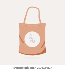 Fabric Bag. Shopping Textile Package. Canvas, Cotton, Cloth Reusable Eco Bag. Shop, Sale Icon. Market Handbag. Store Purchasing, Packaging Template. Fabric Bag Mockup. Isolated Vector Illustration.