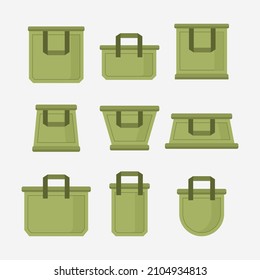 Fabric bag. Shopping textile package. Canvas, cotton, cloth reusable eco bag. Shop, sale icon. Market handbag. Store purchasing, packaging template. Fabric bag mockup. Isolated vector illustration.