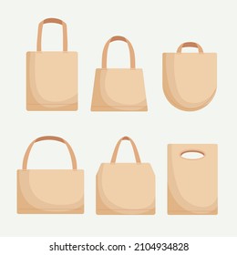 Bolsa de tela. Comprando paquete textil. Bolsa ecológica de tela, algodón, tela reutilizable. Ver, icono de venta. Bolso de mano de mercado. Tienda compra, plantilla de empaquetado. Burla de tela. Ilustración vectorial aislada.