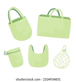 Fabric bag. Shopping textile package. Canvas, cotton, cloth reusable eco bag. Shop, sale icon. Market handbag. Store purchasing, packaging template. Fabric bag mockup. Isolated vector illustration.