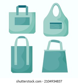 Fabric bag. Shopping textile package. Canvas, cotton, cloth reusable eco bag. Shop, sale icon. Market handbag. Store purchasing, packaging template. Fabric bag mockup. Isolated vector illustration.