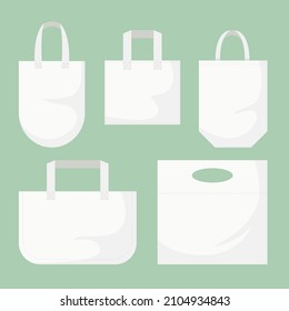 Fabric bag. Shopping textile package. Canvas, cotton, cloth reusable eco bag. Shop, sale icon. Market handbag. Store purchasing, packaging template. Fabric bag mockup. Isolated vector illustration.